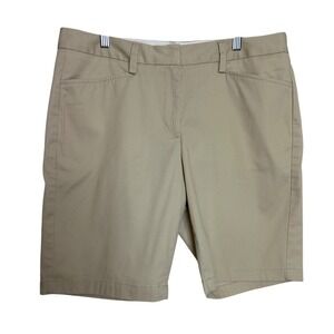 Lands End Outfitters Womens Khaki Chino Shorts Size 12 Tan Mid Rise Golf 2043